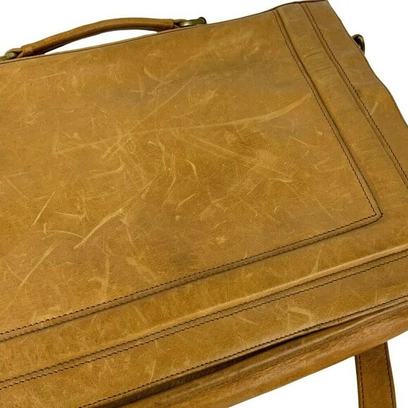 Vintage Shafmaster Leather Briefcase Tan With Shoulder Strap & Organizer Pockets - Picture 3 of 12